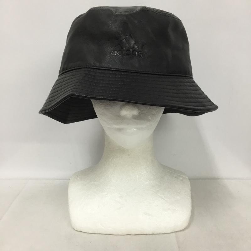 アディダス adidas 帽子 ハット フェイクレザー バケットハット ロゴ、文字 黒 / ブラック /  メンズ USED 古着 中古 10140610