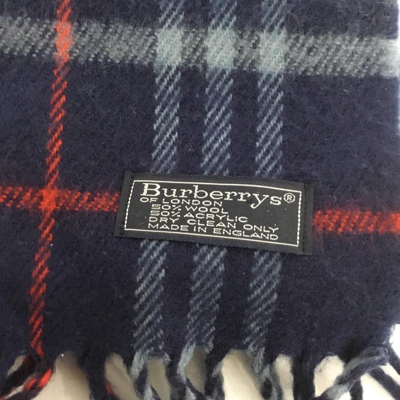 バーバリーズ BURBERRYS マフラー マフラー フリンジ チェック ロゴ、文字 紺 / ネイビー / X 灰 / グレー / X 赤 / レッド /  メンズ USED 古着 中古 10143982