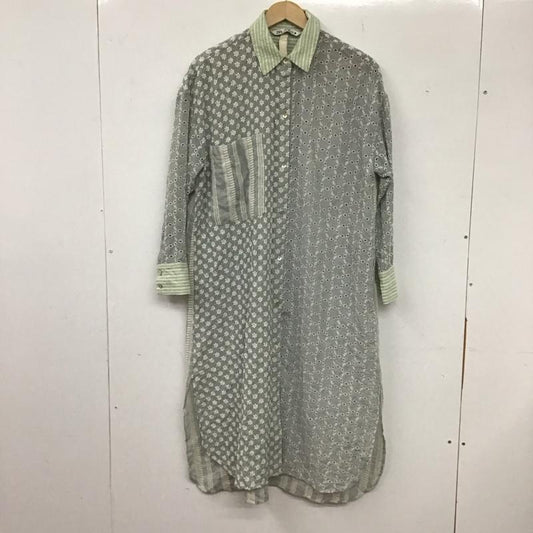 ザラ ZARA ワンピース ロングスカート 長袖シャツワンピース 前空きロングワンピース M 刺繍 X 総柄 白 / ホワイト / X 灰 / グレー /  レディース USED 古着 中古 10136025