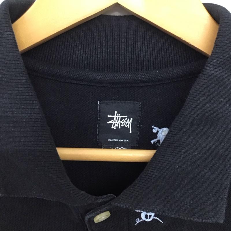 ステューシー STUSSY ポロシャツ 半袖 半袖ポロシャツ 半袖カットソー カラーシャツ XL ロゴ、文字 黒 / ブラック /  メンズ USED 古着 中古 10132569