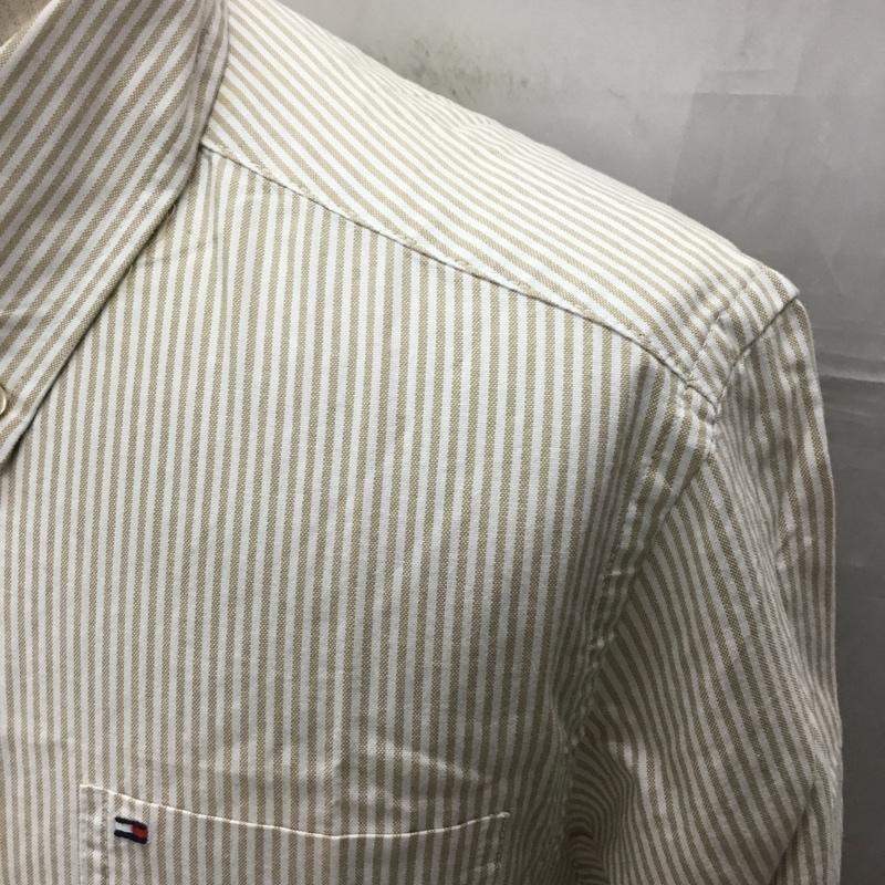 トミーヒルフィガー TOMMY HILFIGER シャツ、ブラウス 長袖 ボタンダウンシャツ M ストライプ 白 / ホワイト / X ベージュ / ベージュ /  メンズ USED 古着 中古 10112795