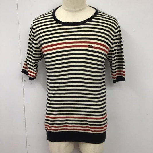 ジィ ヒステリック トリプルエックス Thee Hysteric XXX ニット、セーター 半袖 半袖ニットカットソー クルーネックカットソー 半袖セーター M ボーダー柄 白 / ホワイト / X 黒 / ブラック /  メンズ USED 古着 中古 10113136