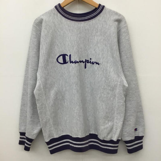 チャンピオン Champion トレーナー 長袖 REVERSE WEAVE USA製 M ロゴ、文字 灰 / グレー / X 紫 / パープル /  メンズ USED 古着 中古 10135988