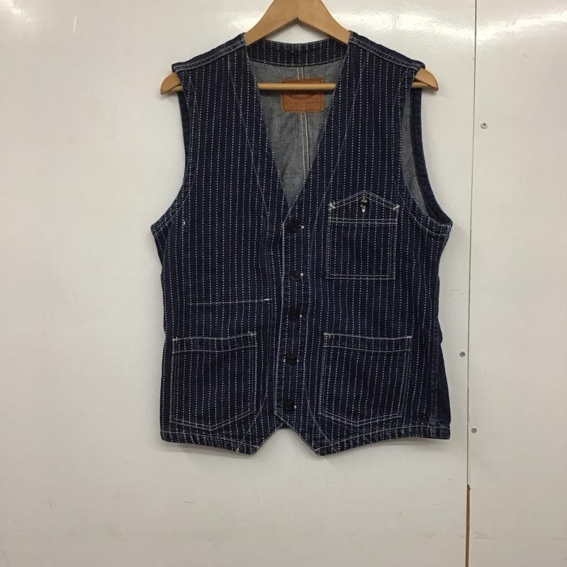 フラットヘッド The Flat Head ベスト ベスト dv-01w ウォバッシュデニムベスト ノースリーブカットソー 前開ボタン 40 ストライプ インディゴ / インディゴ /  メンズ USED 古着 中古 10141807