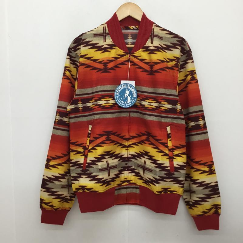 ヒステリックグラマー HYSTERIC GLAMOUR ジャケット、上着 ジャンパー、ブルゾン 02191AB13 NATIVE PATTERN ナイロンジャケット L ネイティブ柄 赤 / レッド / X 黄 / イエロー /  メンズ USED 古着 中古 10133488