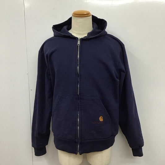 カーハート Carhartt パーカー 長袖 ジップアップ長袖パーカー スウェット 長袖トレーナー ロゴ、文字 紺 / ネイビー /  メンズ USED 古着 中古 10116615