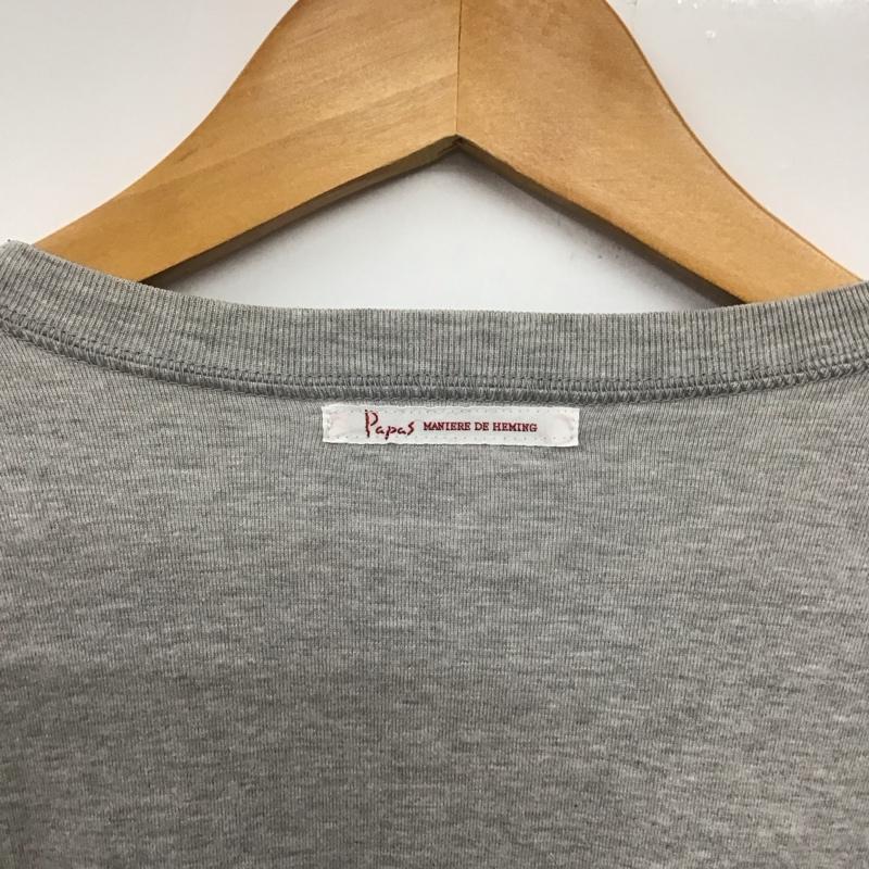パパス PAPAS カットソー 半袖 半袖カットソー ヘンリーネックカットソー プリントTシャツ LL ロゴ、文字 灰 / グレー /  メンズ USED 古着 中古 10132384