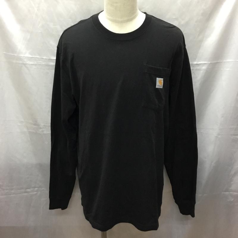 カーハート Carhartt カットソー 長袖 長袖カットソー クルーネックカットソー ロングスリーブカットソー プリントTシャツ L ロゴ、文字 黒 / ブラック /  メンズ USED 古着 中古 10112448