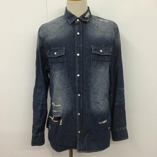 ナンバーナイン NUMBER (N)INE シャツ、ブラウス 長袖 長袖シャツ カジュアルシャツ カラーシャツ ダメージ加工 L 無地 インディゴ / インディゴ /  メンズ USED 古着 中古 10107747