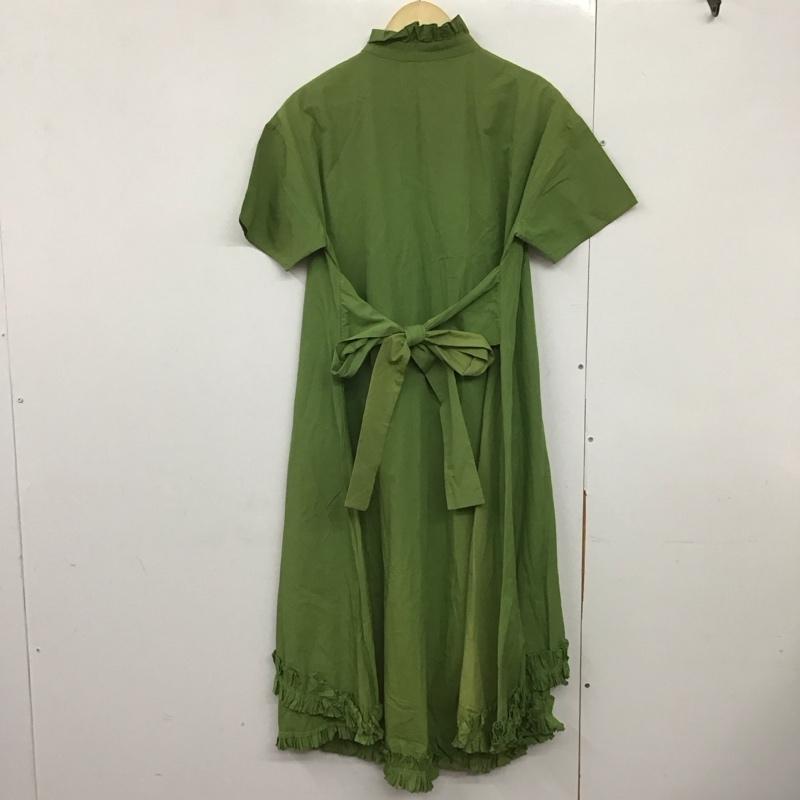 ポピー POPPY ワンピース ロングスカート 半袖 シャツワンピース 裾フリル 襟フリル 無地 緑 / グリーン /  レディース USED 古着 中古 10144361
