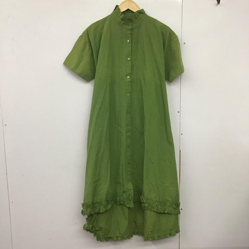 ポピー POPPY ワンピース ロングスカート 半袖 シャツワンピース 裾フリル 襟フリル 無地 緑 / グリーン /  レディース USED 古着 中古 10144361
