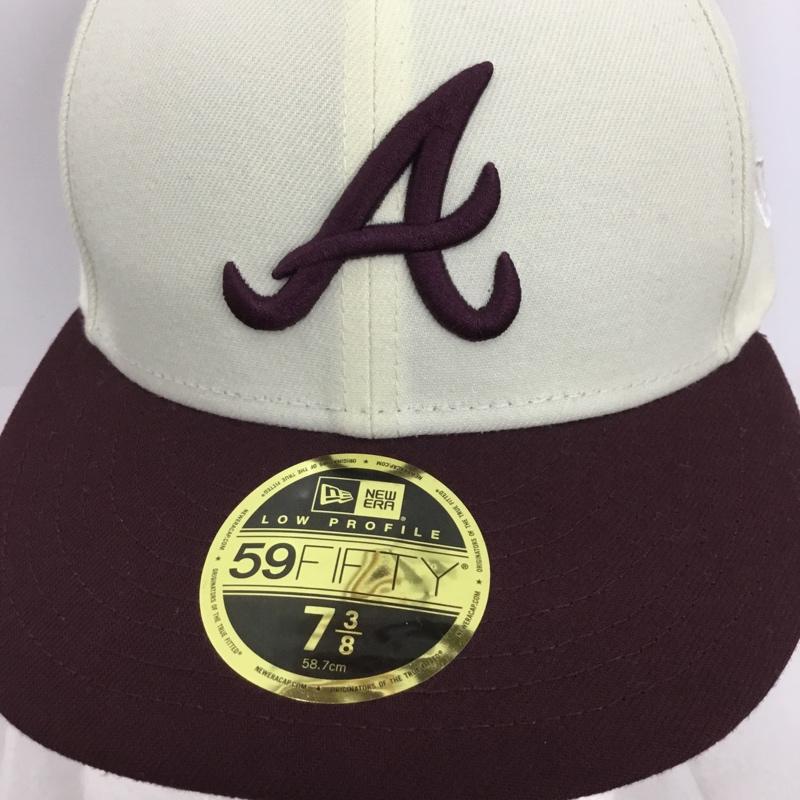 ニューエラ NEW ERA 帽子 キャップ 59FIFTY ATLBRA 58.7cm ロゴ、文字 アイボリー / アイボリー / X えんじ / ワインレッド /  メンズ USED 古着 中古 10135652
