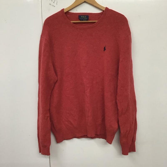 ポロラルフローレン POLO RALPH LAUREN ニット、セーター 長袖 長袖ニットカットソー クルーネック セーター L ロゴ、文字 赤 / レッド /  メンズ USED 古着 中古 10129086