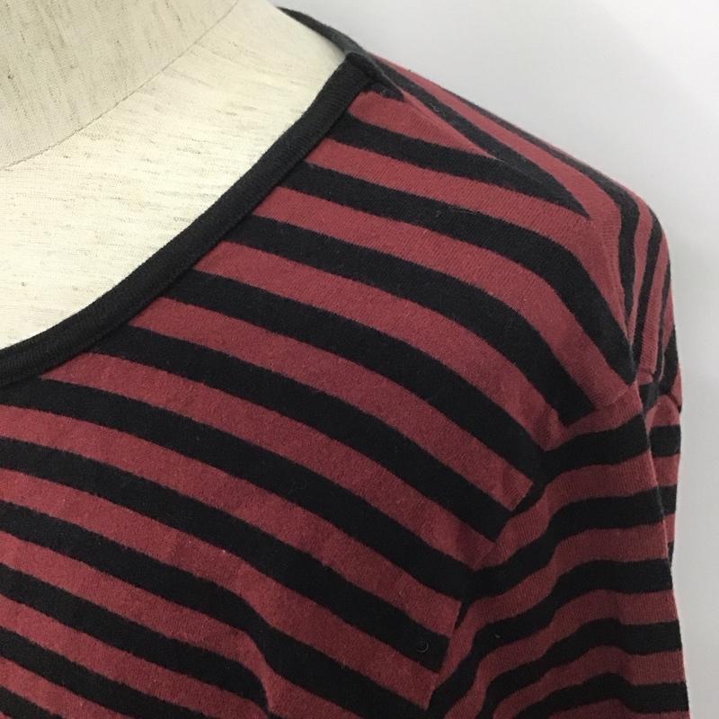 グラム glamb カットソー 長袖 クルーネック ロンT 3 ボーダー柄 黒 / ブラック / X えんじ / ワインレッド /  メンズ USED 古着 中古 10107814