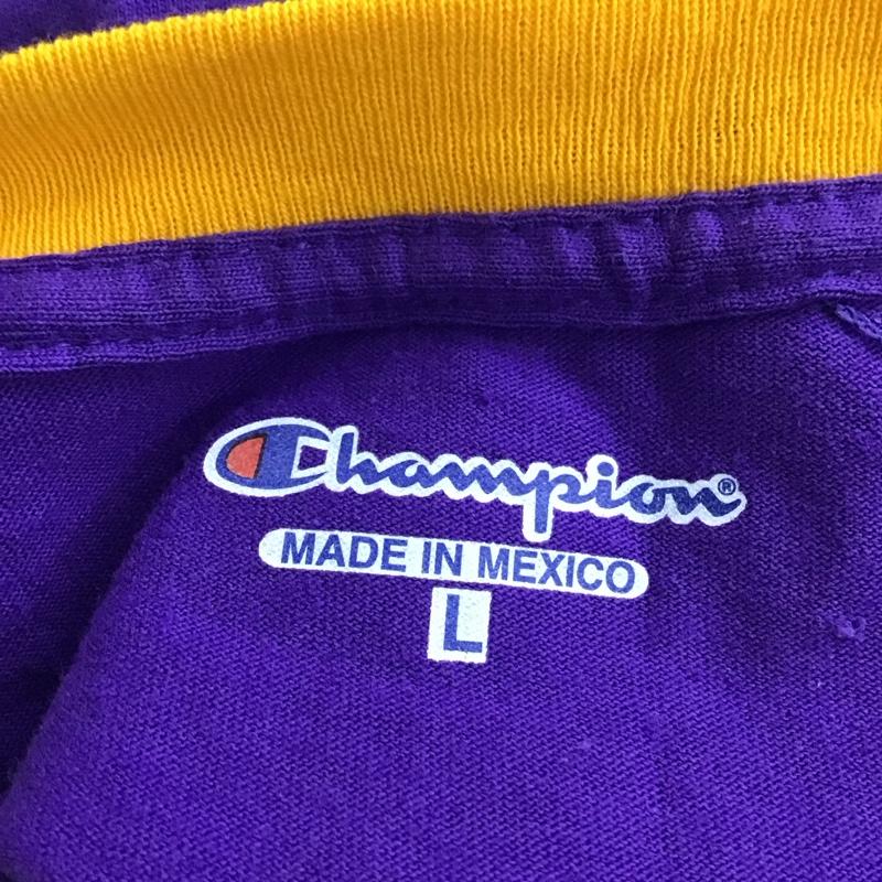 チャンピオン Champion Tシャツ 半袖 半袖カットソー プリントTシャツ クルーネックカットソー L 無地 紫 / パープル /  メンズ USED 古着 中古 10120134