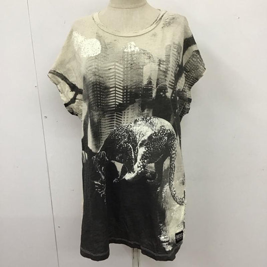 ディーゼル DIESEL Tシャツ 半袖 フレンチスリーブ XS 総柄 ベージュ / ベージュ / X 黒 / ブラック /  レディース USED 古着 中古 10114460