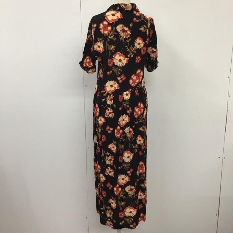 ザラ ZARA ワンピース ロングスカート 8514 242 800 半袖 シャツワンピース S 花柄 黒 / ブラック / X 赤 / レッド /  レディース USED 古着 中古 10109503