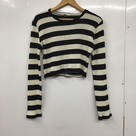 ザラ ZARA ニット、セーター 長袖 長袖ニットカットソー クルーネック セーター M ボーダー柄 白 / ホワイト / X 黒 / ブラック /  レディース USED 古着 中古 10136057