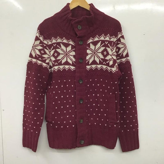 アバクロンビーアンドフィッチ ABERCROMBIE&FITCH カーディガン 長袖 長袖ニットカーディガン 前ボタン スタンドカラー 厚手 M プリント えんじ / ワインレッド /  メンズ USED 古着 中古 10136205