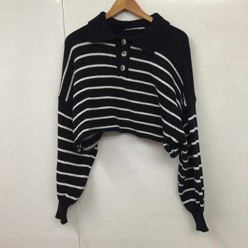 ザラ ZARA ニット、セーター 長袖 M ボーダー柄 紺 / ネイビー /  レディース USED 古着 中古 10131570