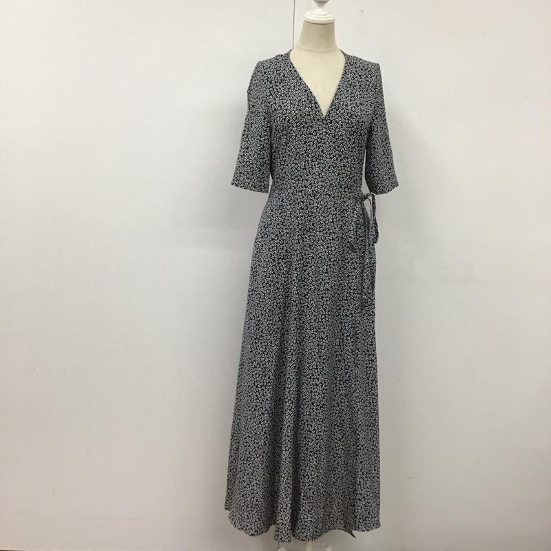 メゾンドリーファー MAISON DE REEFUR ワンピース ロングスカート EOE-68560-B 半袖 カシュクール タグ付き 38 花柄 紺 / ネイビー /  レディース USED 古着 中古 10114028