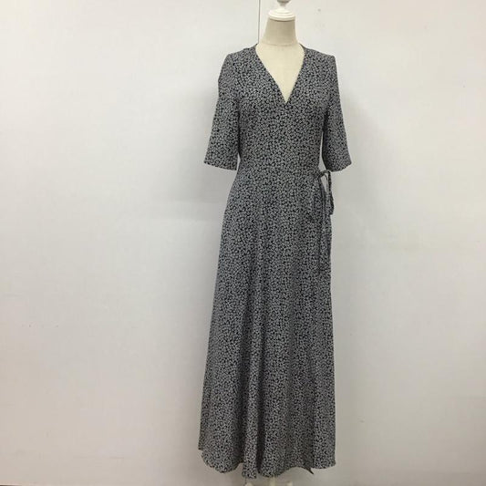 メゾンドリーファー MAISON DE REEFUR ワンピース ロングスカート EOE-68560-B 半袖 カシュクール タグ付き 38 花柄 紺 / ネイビー /  レディース USED 古着 中古 10114028