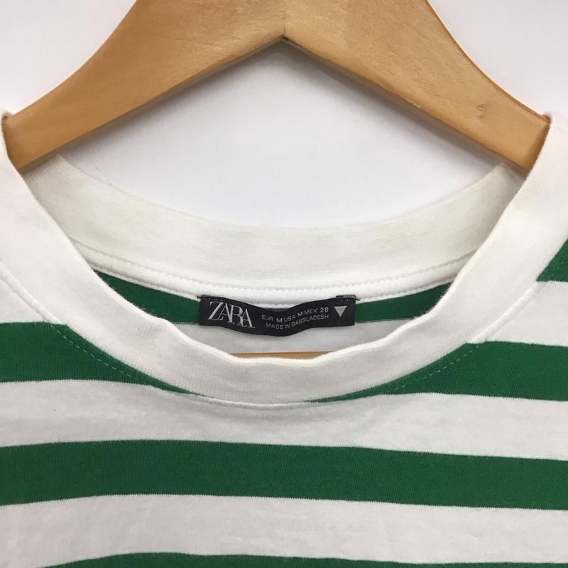 ザラ ZARA Tシャツ 半袖 クロップド丈 ボーダー M ボーダー柄 白 / ホワイト / X 緑 / グリーン /  レディース USED 古着 中古 10148669