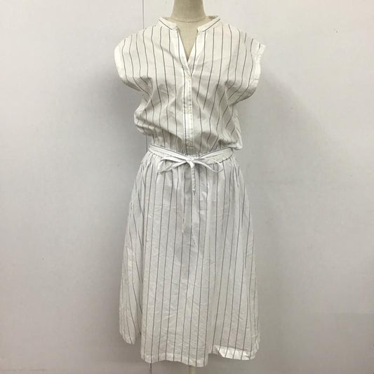 プレフェリール PREFERIR ワンピース ロングスカート フレンチスリーブ スキッパー 38 ストライプ 白 / ホワイト / X 紺 / ネイビー /  レディース USED 古着 中古 10115496
