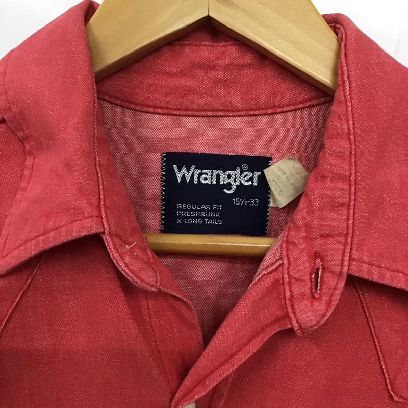 ラングラー Wrangler シャツ、ブラウス 長袖 長袖シャツ 無地シャツ カラーシャツ ウエスタンシャツ ロゴ、文字 赤 / レッド /  メンズ USED 古着 中古 10130753