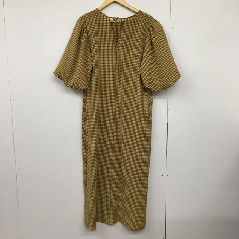 ローリーズファーム LOWRYS FARM ワンピース ロングスカート 半袖ロングワンピース フレアスカート FREE チェック 茶 / ブラウン / X 黄 / イエロー /  レディース USED 古着 中古 10149646