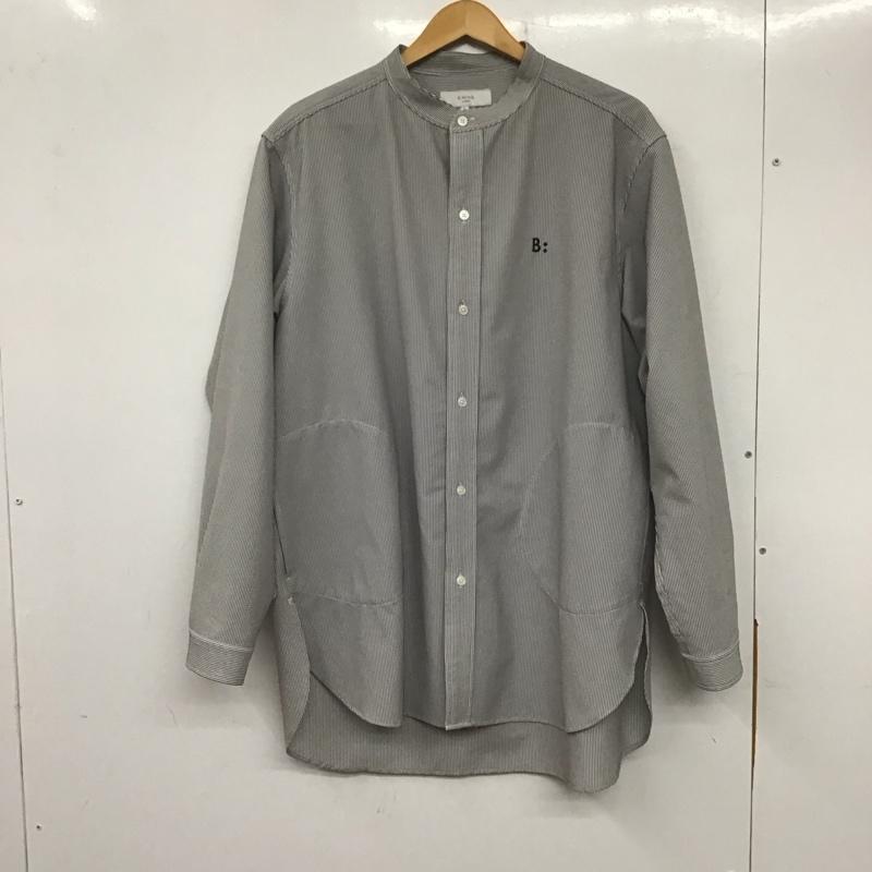 ビーミング バイ ビームス B:MING by BEAMS シャツ、ブラウス 長袖 長袖シャツ ストライプシャツ ノーカラーシャツ ストレッチ L ストライプ 白 / ホワイト / X 灰 / グレー /  メンズ USED 古着 中古 10139527