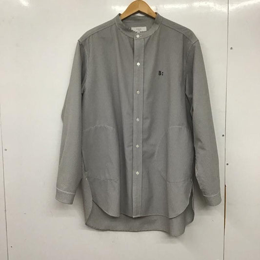 ビーミング バイ ビームス B:MING by BEAMS シャツ、ブラウス 長袖 長袖シャツ ストライプシャツ ノーカラーシャツ ストレッチ L ストライプ 白 / ホワイト / X 灰 / グレー /  メンズ USED 古着 中古 10139527