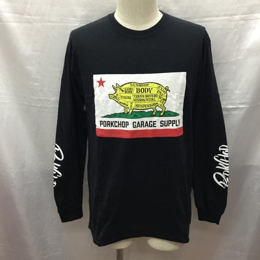 ポークチョップガレージサプライ PORKCHOP GARAGE SUPPLY カットソー 長袖 長袖カットソー クルーネックカットソー ロングスリーブカットソー プリントTシャツ M プリント 黒 / ブラック /  メンズ USED 古着 中古 10122381