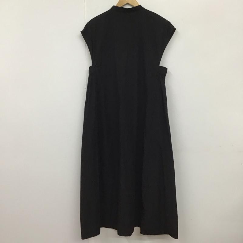 ザラ ZARA ワンピース ロングスカート 3666 021 800 バンドカラー フレンチスリーブ XL 無地 黒 / ブラック /  レディース USED 古着 中古 10130443