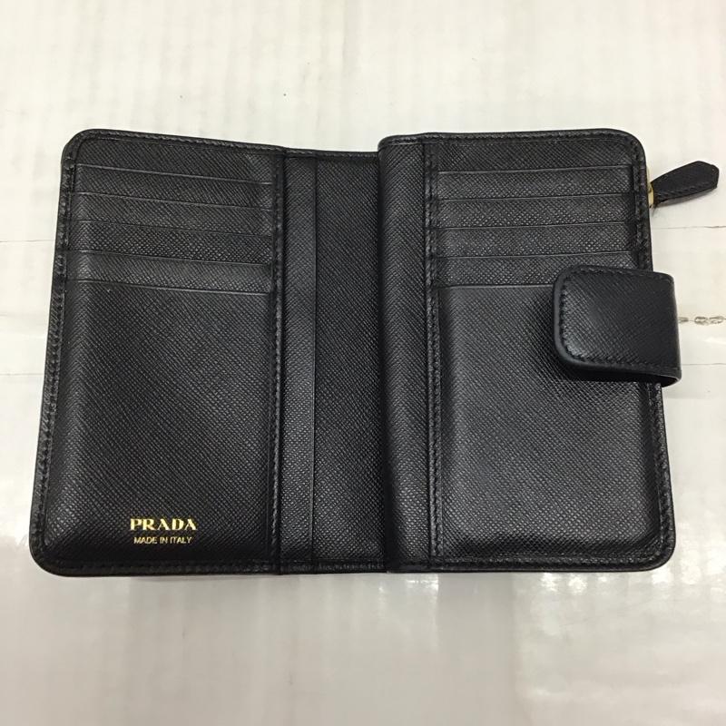 プラダ PRADA 財布 二つ折り 1ML225 箱有 ロゴ、文字 黒 / ブラック /  レディース USED 古着 中古 10120215