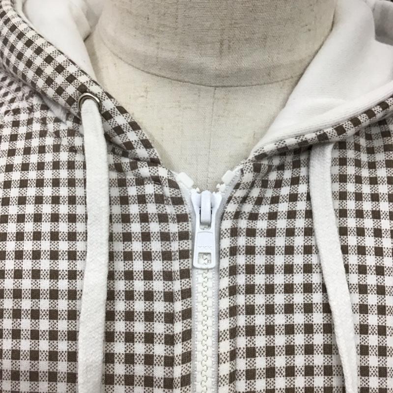 ステューシー STUSSY パーカー 長袖 ジップパーカー M チェック X ロゴ、文字 白 / ホワイト / X 茶 / ブラウン /  メンズ USED 古着 中古 10120536