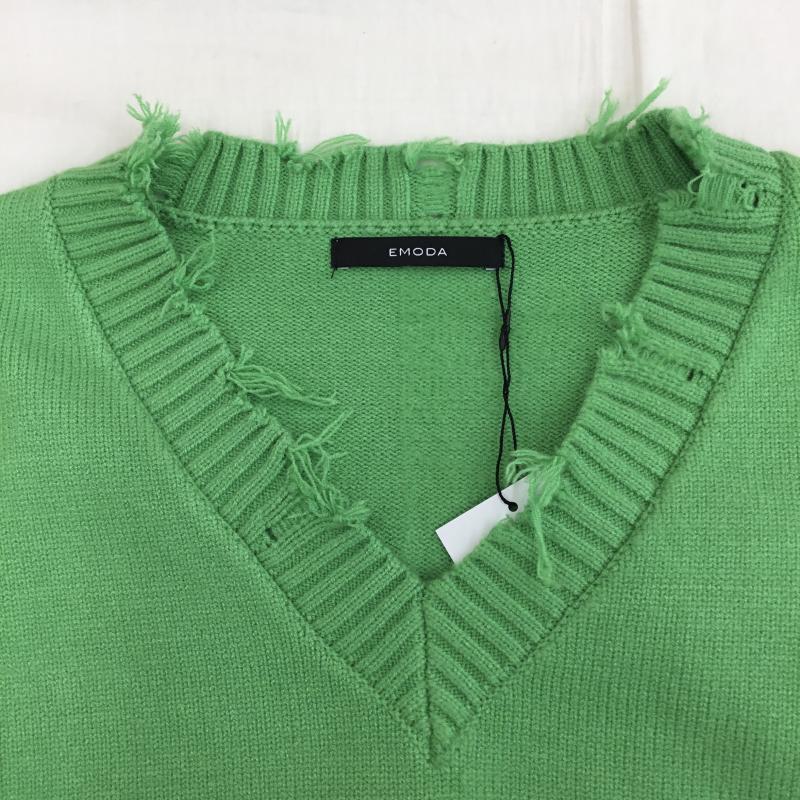 エモダ EMODA ニット、セーター 長袖 FREE 無地 緑 / グリーン /  レディース USED 古着 中古 10137804