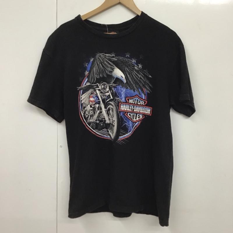 ハーレーダビッドソン Harley-Davidson Tシャツ 半袖 半袖カットソー プリントTシャツ クルーネックカットソー L プリント 黒 / ブラック /  メンズ USED 古着 中古 10130657