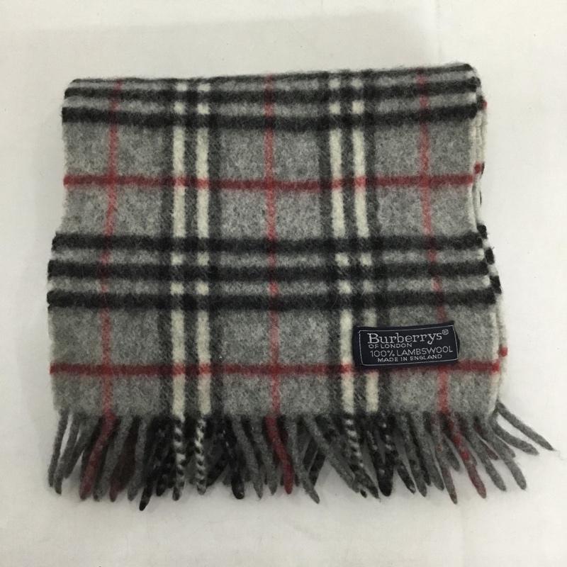 バーバリーズ BURBERRYS マフラー マフラー ラムウール フリンジ チェック 灰 / グレー /  メンズ USED 古着 中古 10142733