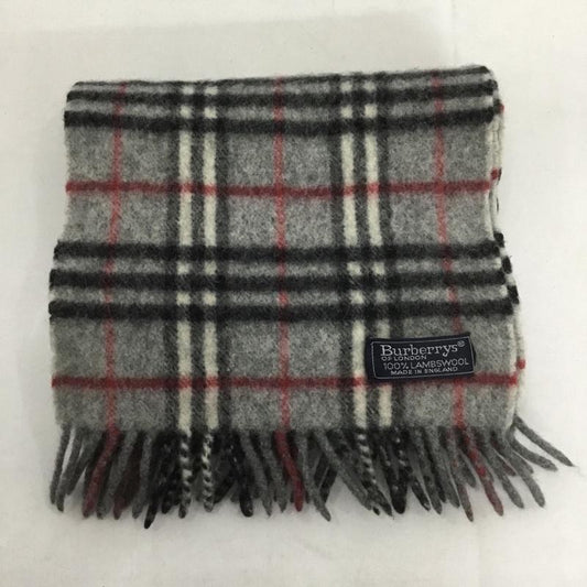 バーバリーズ BURBERRYS マフラー マフラー ラムウール フリンジ チェック 灰 / グレー /  メンズ USED 古着 中古 10142733