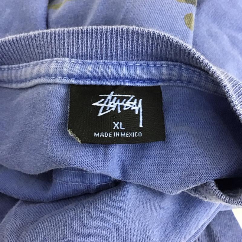 ステューシー STUSSY Tシャツ 長袖 クルーネック 胸ポケット ロンT 後染め XL ロゴ、文字 青 / ブルー /  メンズ USED 古着 中古 10118089