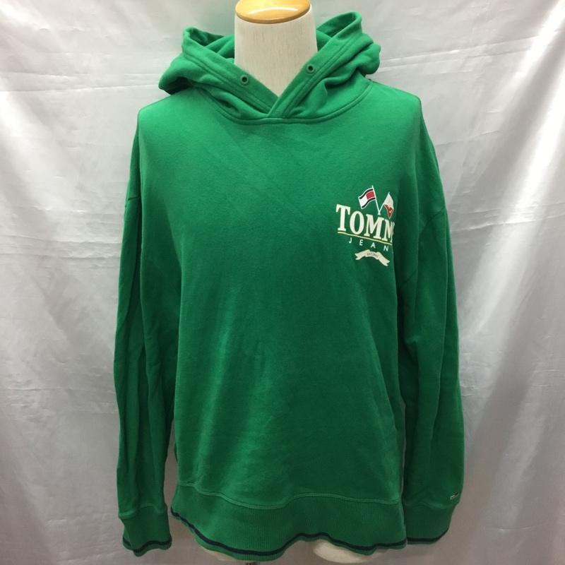 トミー ジーンズ TOMMY JEANS パーカー 長袖 長袖パーカー フード付きパーカー プリントスウェット トレーナー M ロゴ、文字 緑 / グリーン /  メンズ USED 古着 中古 10122397