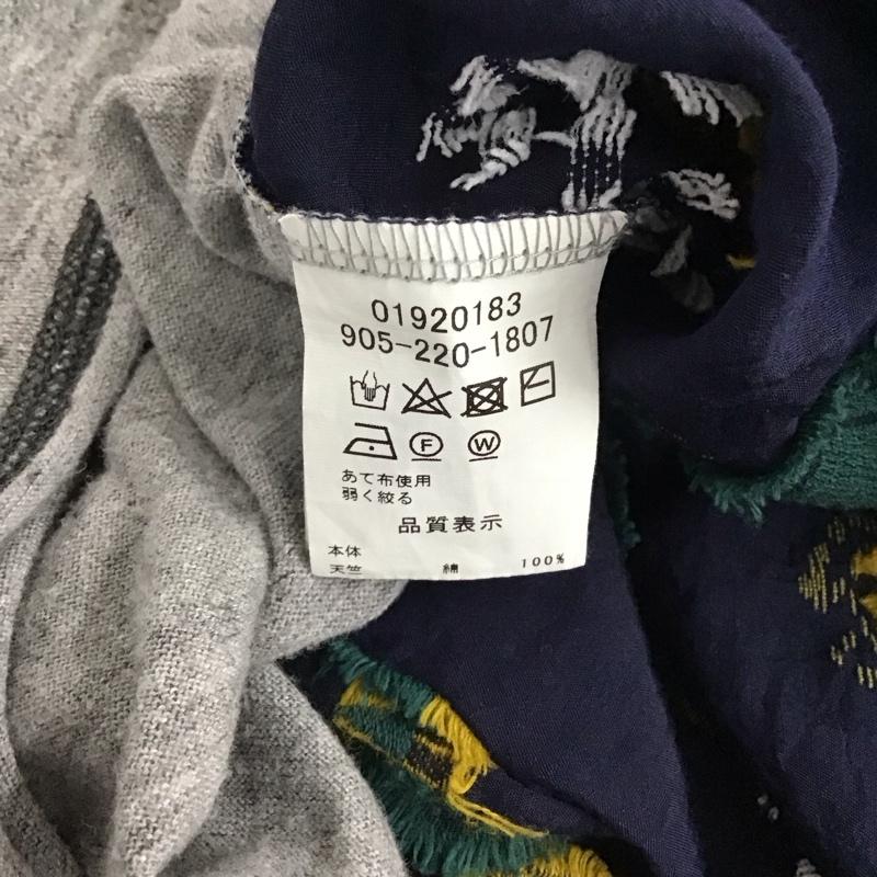 ハク H.A.K チュニック 半袖 刺繍 灰 / グレー / X 紺 / ネイビー /  レディース USED 古着 中古 10137219