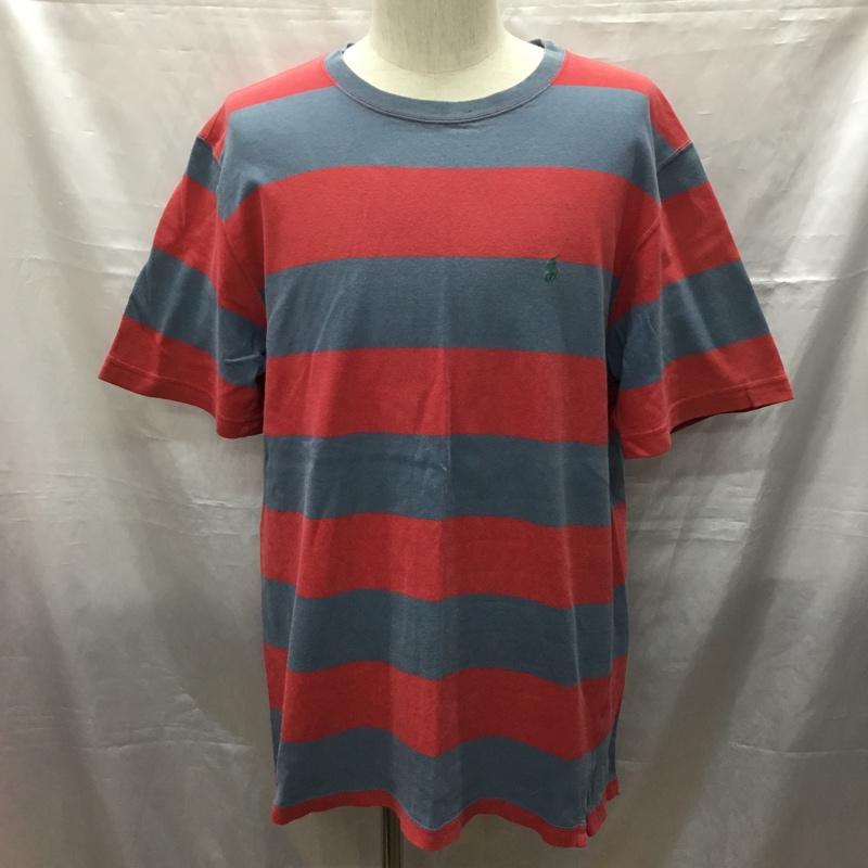 ポロバイラルフローレン Polo by RALPH LAUREN Tシャツ 半袖 クルーネック ワイドボーダー L ワンポイント 灰 / グレー / X 赤 / レッド /  メンズ USED 古着 中古 10115686
