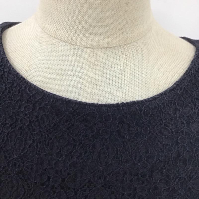 ナチュラルビューティーベーシック NATURAL BEAUTY BASIC ワンピース ひざ丈スカート 017-6146231 レイヤード風 七分袖 S レース柄 紺 / ネイビー /  レディース USED 古着 中古 10114014