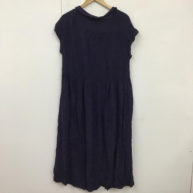 キューティーブロンド Cutie Blonde ワンピース ロングスカート 256-58058 フレンチスリーブ 前開き L 刺繍 紺 / ネイビー /  レディース USED 古着 中古 10119270