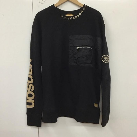 ヴァンソン VANSON トレーナー 長袖 スウェット バックロゴ 胸ポケット L 刺繍 黒 / ブラック /  メンズ USED 古着 中古 10129123