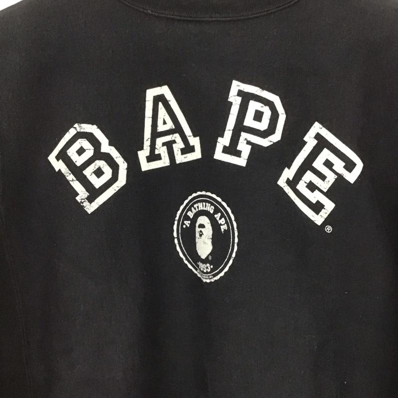 アベイシングエイプ A BATHING APE トレーナー 長袖 長袖トレーナー スウェット クルーネック プルオーバー XS ロゴ、文字 黒 / ブラック /  メンズ USED 古着 中古 10148215