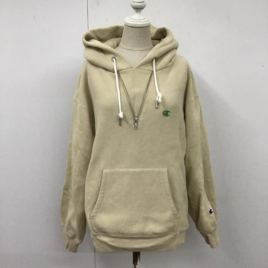 チャンピオン Champion パーカー 長袖 CW-S103 リバースウィーブ 11.5oz ハーフジップ フーディー L ワンポイント ベージュ / ベージュ /  レディース USED 古着 中古 10121868