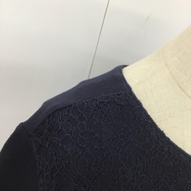 ナチュラルビューティーベーシック NATURAL BEAUTY BASIC ワンピース ひざ丈スカート 017-6146231 レイヤード風 七分袖 S レース柄 紺 / ネイビー /  レディース USED 古着 中古 10114014
